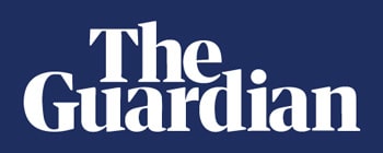 Logo of The Guardian on a blue background.